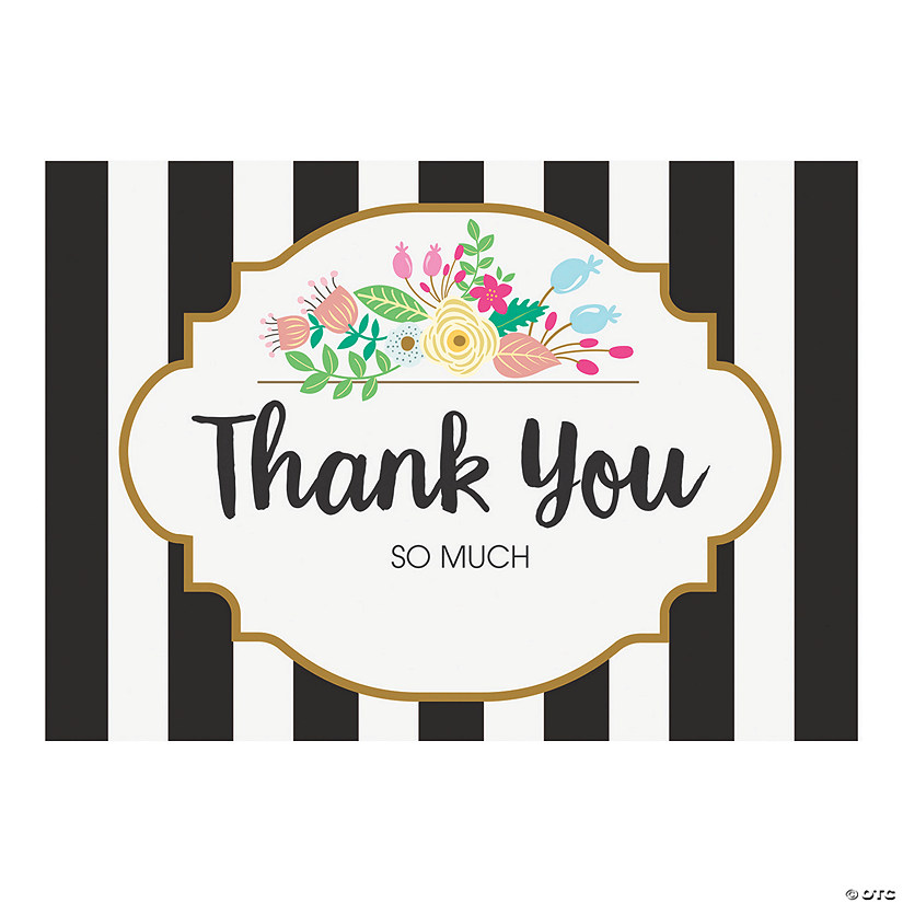 Black & White Striped Bridal Shower Thank You Cards - 12 Pc. Image