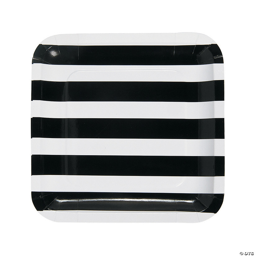 Black & White Striped Paper Dinner Plates - 25 Ct. Image