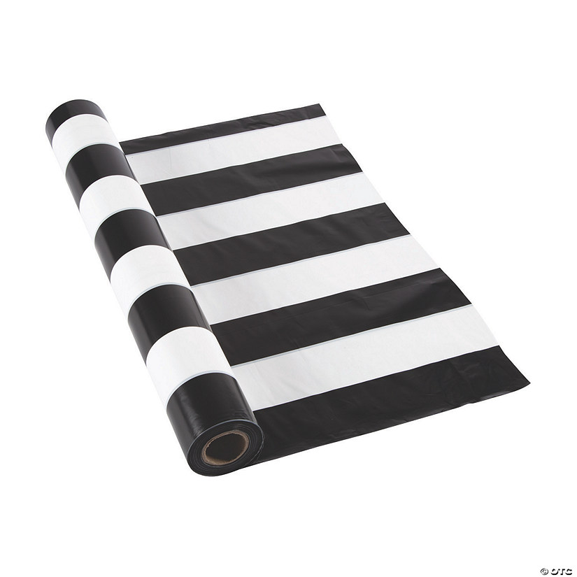 Black & White Striped Plastic Tablecloth Roll Oriental Trading