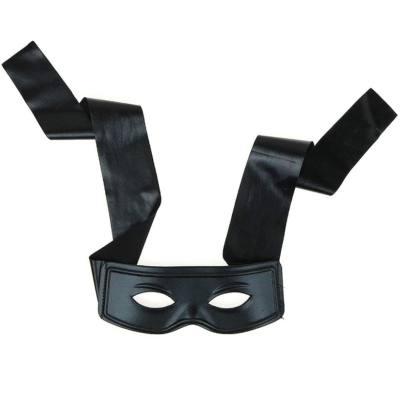 Black Burglar Masquerade Mask - Faux Leather Costume Bank Robber Thief Mask with Tie Strings Image