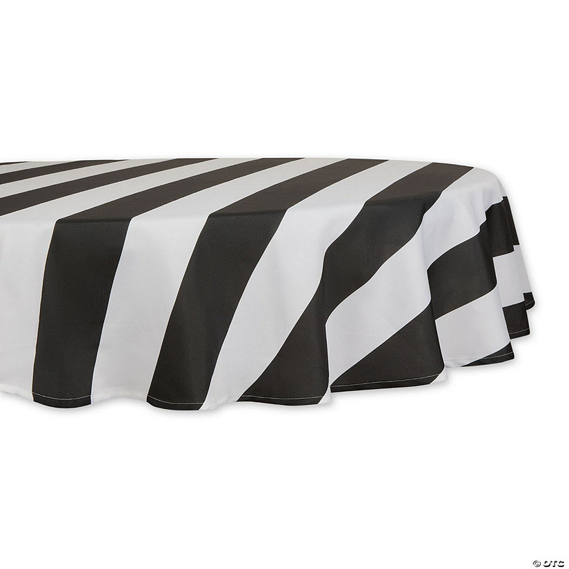 Black Cabana Stripe Print Outdoor Tablecloth, 60 Round Image