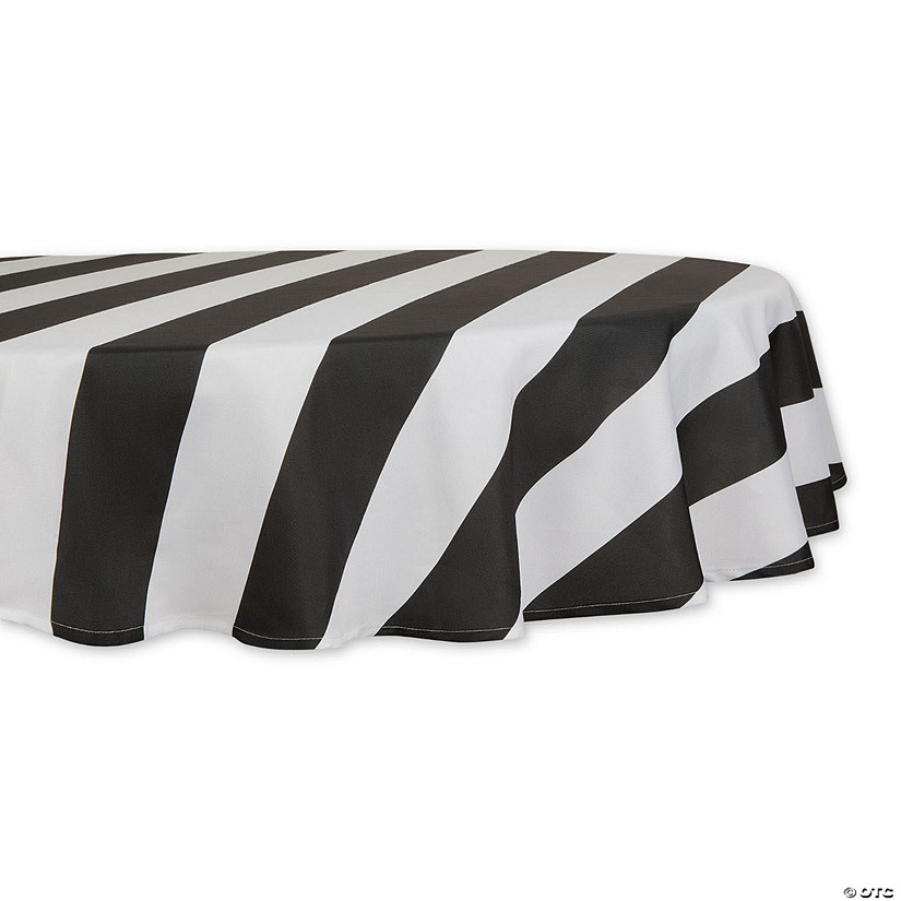 Black Cabana Stripe Print Outdoor Tablecloth, 60 Round Oriental Trading