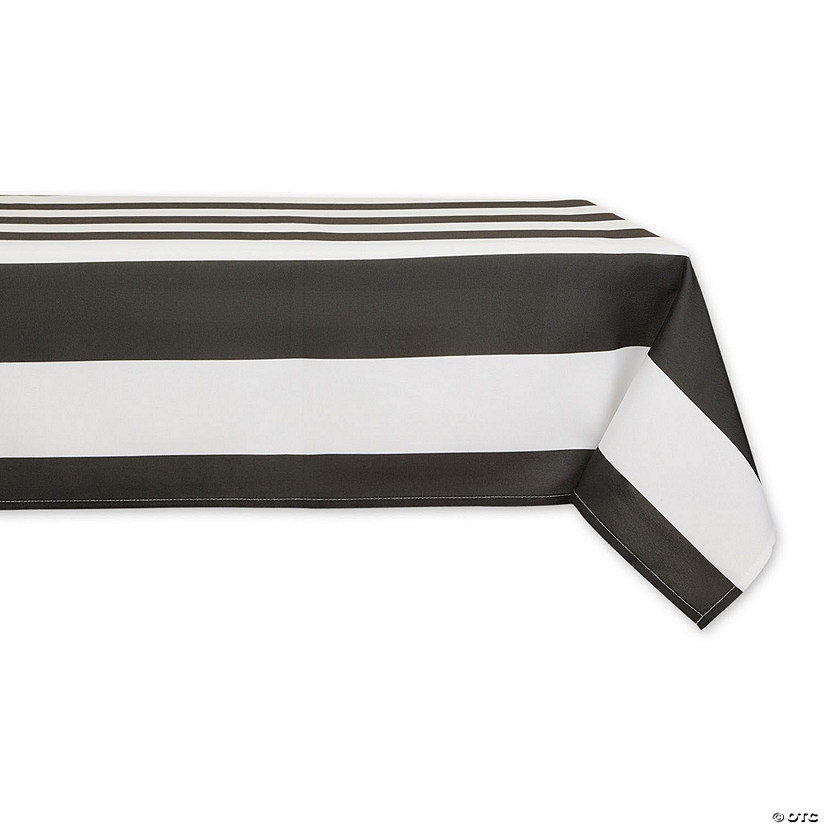 Black Cabana Stripe Print Outdoor Tablecloth,, 60X84 Image