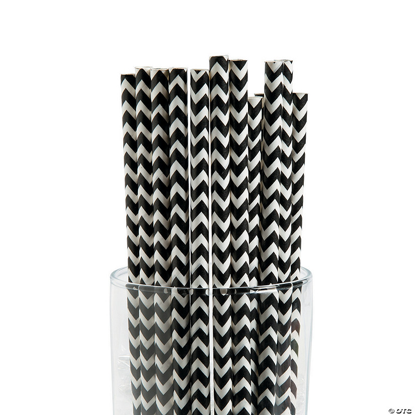 Black Chevron Paper Straws - 24 Pc. Image