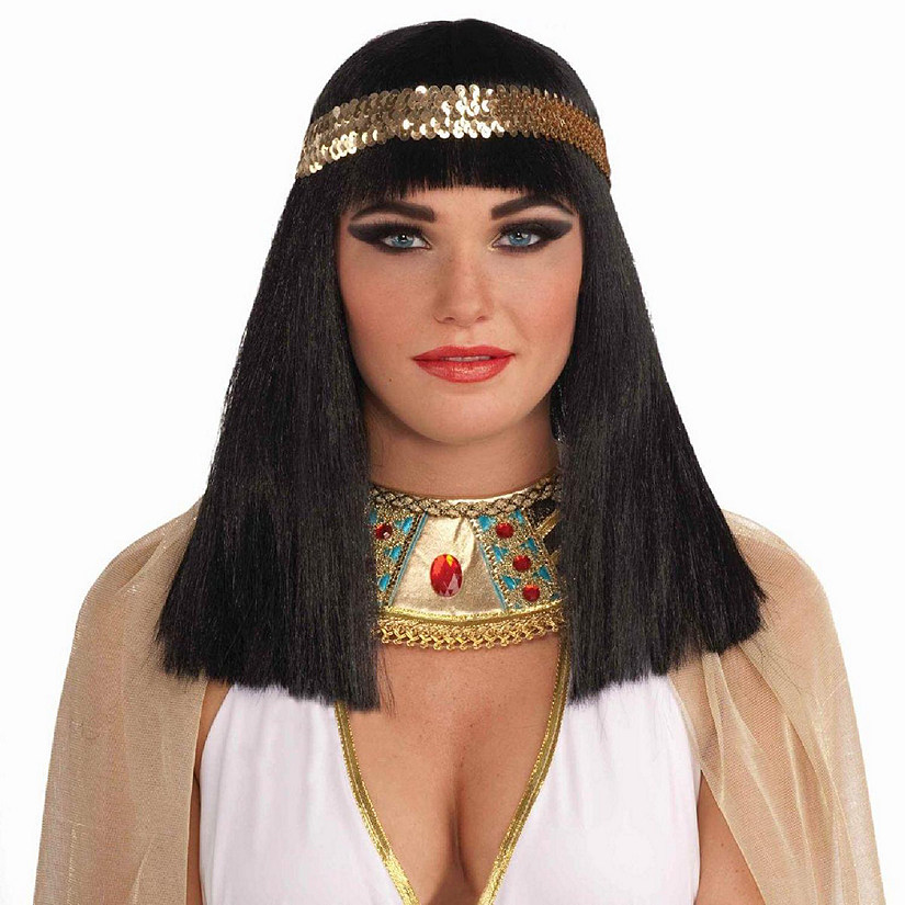 Black Cleopatra Adult Costume Wig With Headband Image