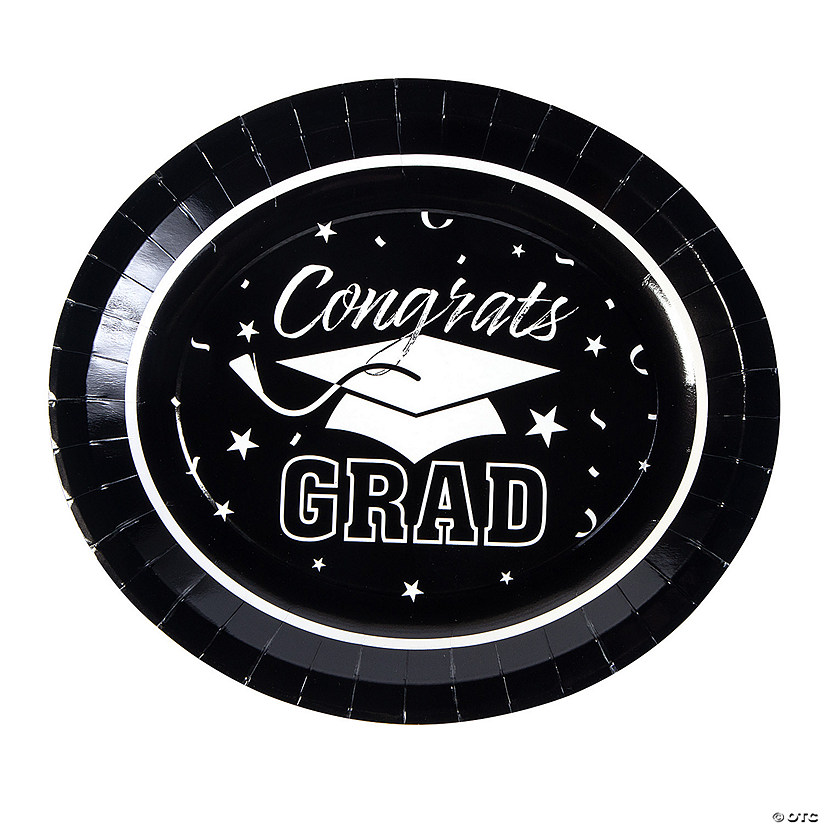 Black Congrats Grad Graduation Party Paper Banquet Plates - 25 Ct. Image