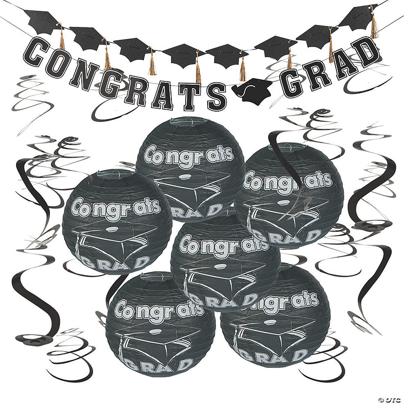 Black Congrats Grad Hanging Decorations Kit - 20 Pc. Image