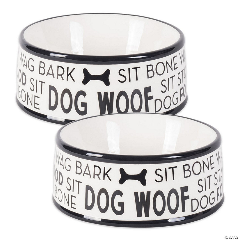 Black Dog Text Ceramic Medium Pet Bowl (Set Of 2) Image