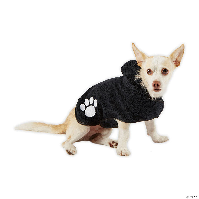 Black Embroidered Paw X-Small Pet Robe Image