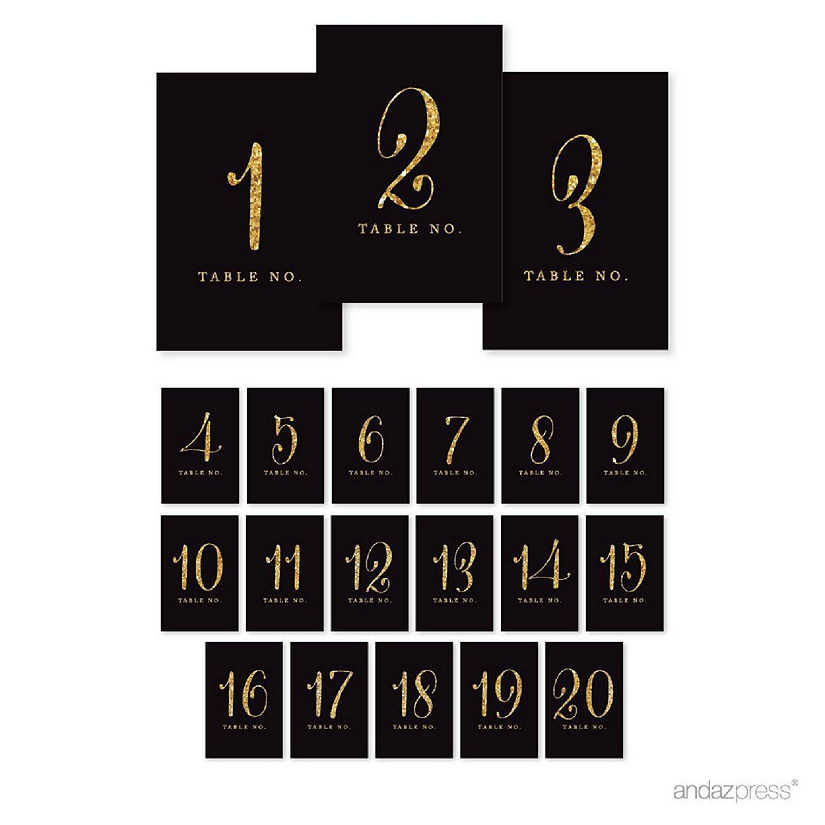 Black Gold Glitter Table Numbers 1-20 Image