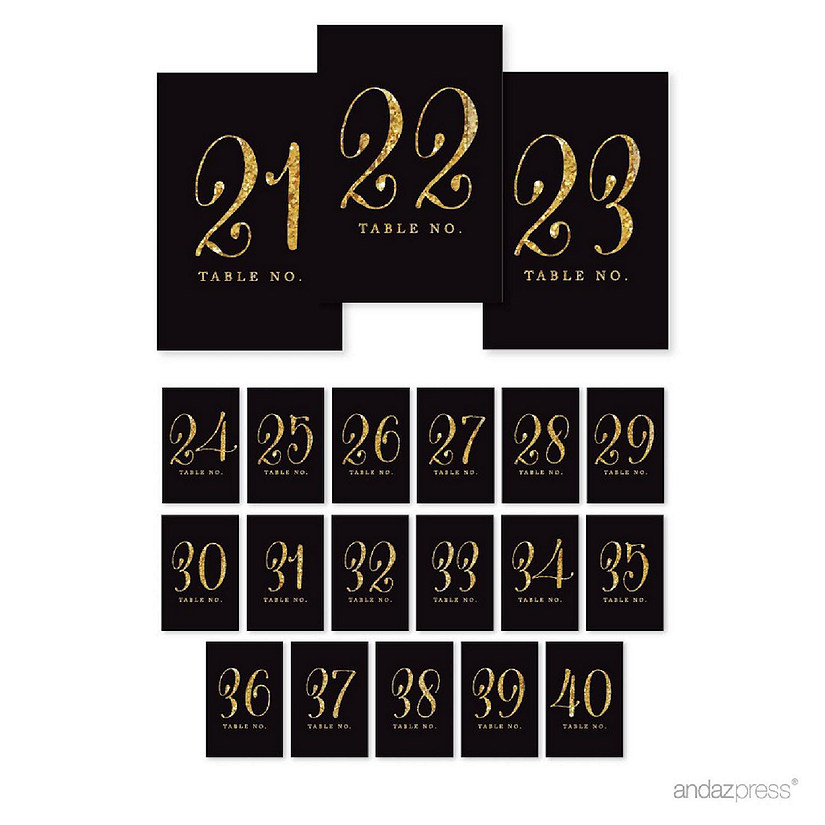 Black Gold Glitter Table Numbers 21-40 Image