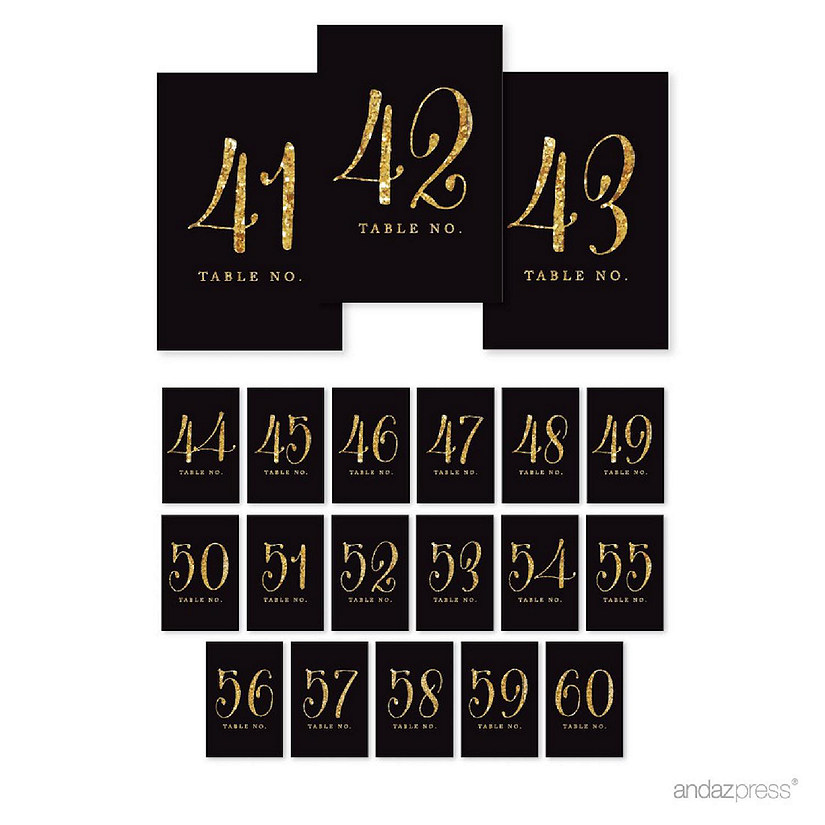 Black Gold Glitter Table Numbers 41-60 Image