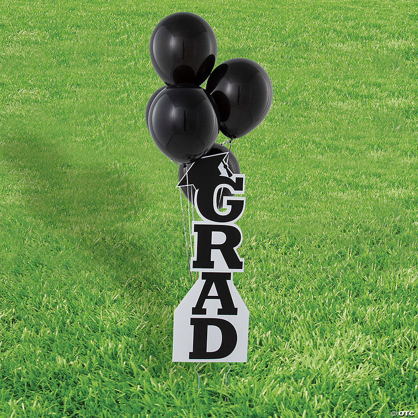 Black Grad Vertical Yard Sign Kit with 11" Black Latex Balloons - 21 Pc. Image