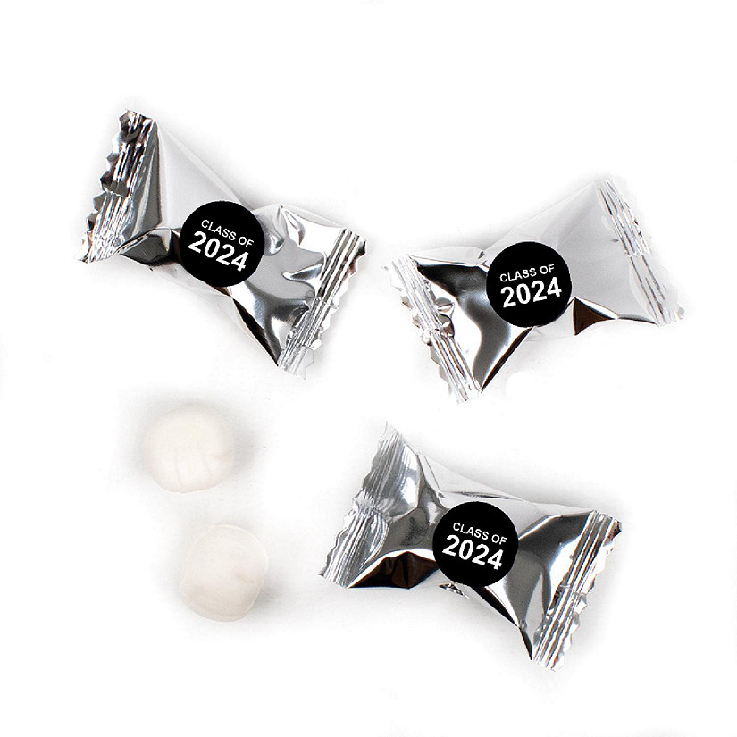 Black Graduation Candy Mints Party Favors Silver Individually Wrapped Buttermints Class of 2024 - 55 Pcs Image