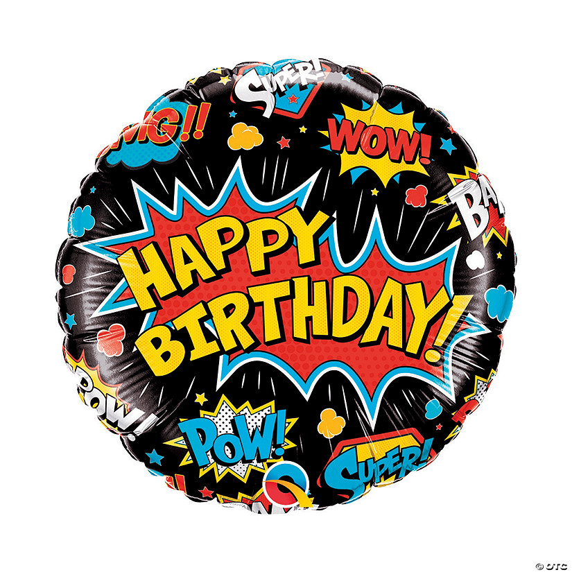 Black Happy Birthday Superhero 18" Mylar Balloon Image