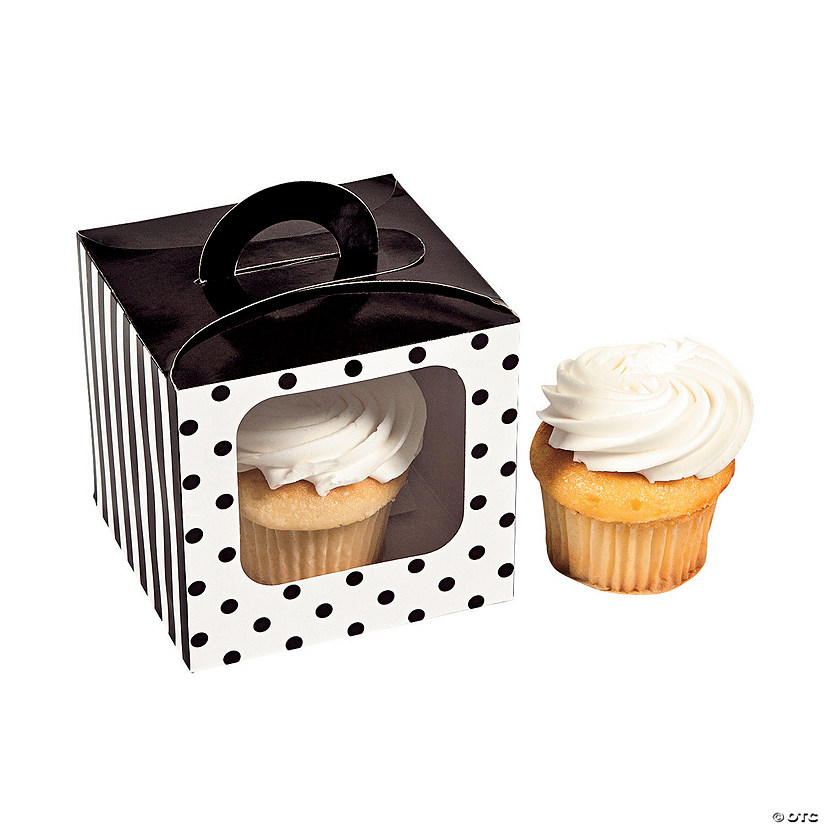 Black Polka Dot Cupcake Boxes with Handle - 12 Pc. Image