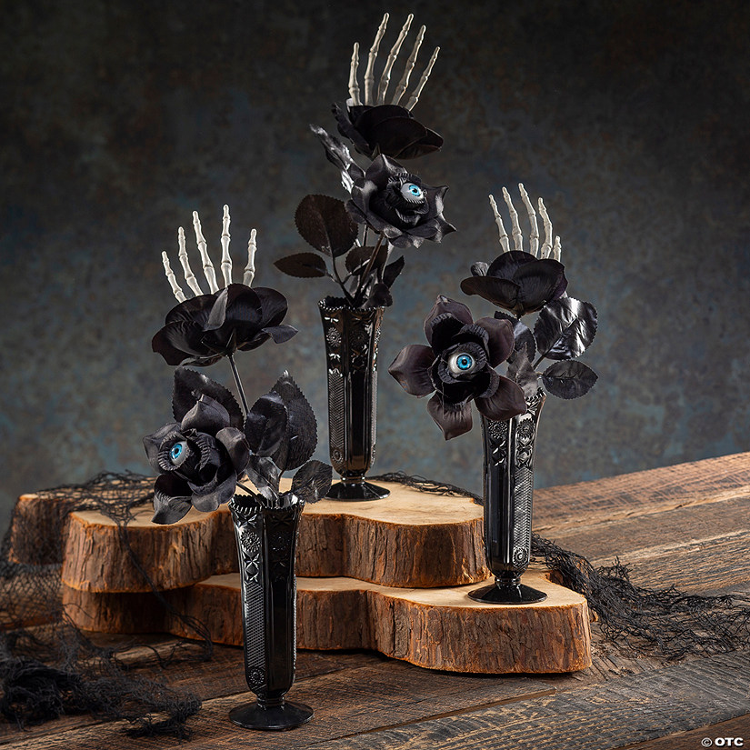 Black Roses & Bud Vases Halloween Decorating Kit for 12 Tables Image