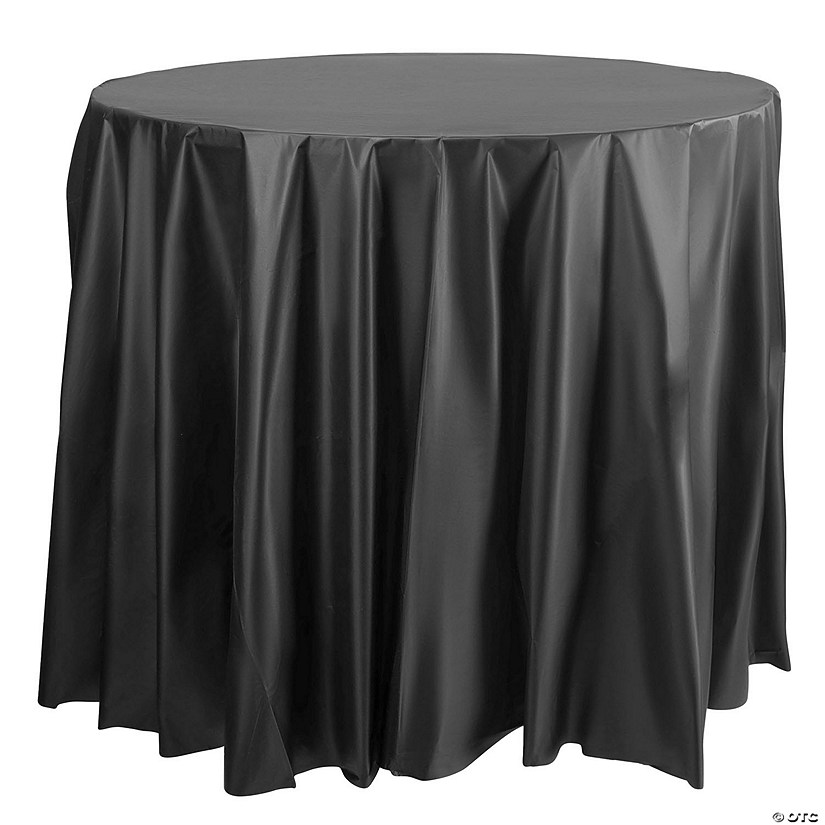 Black Round Disposable Plastic Tablecloths (84") - (48 Tablecloths) Image