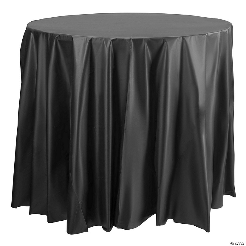 Black Round Disposable Plastic Tablecloths (84") - 96 Tablecloths Image