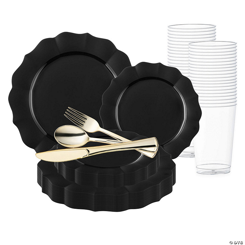 Black Round Lotus Plastic Wedding Value Set - (60 Settings) Image
