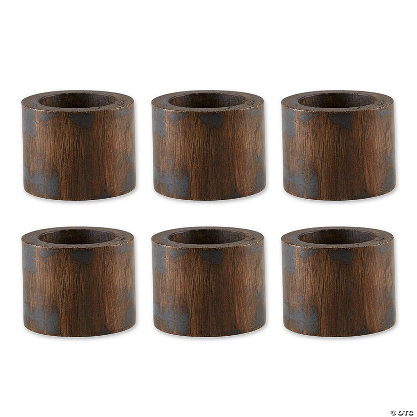 Black Rub Finish Wood Band Napkin Ring (Set Of 6) Image