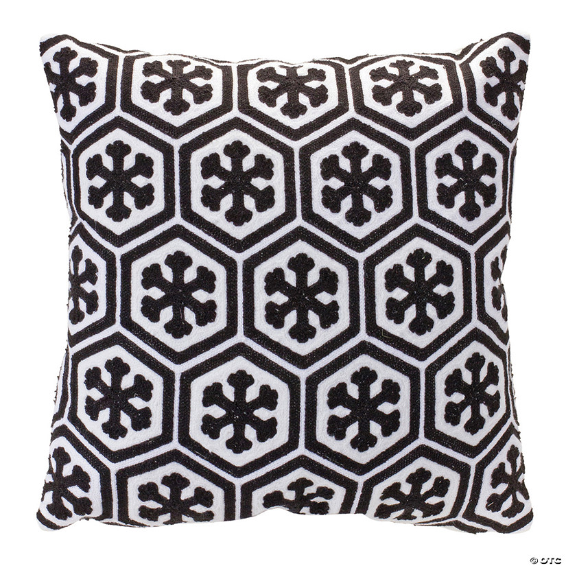 Black Snowflake Holiday Throw Pillow 17"Sq Cotton Image