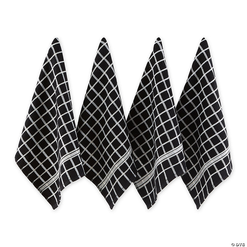Black Solid Windowpane Terry Dishtowel (Set Of 4) Image