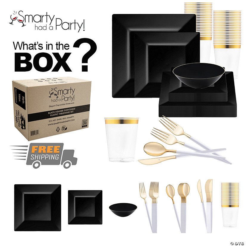Black Square Disposable Plastic Tableware Set - 60 Settings Image