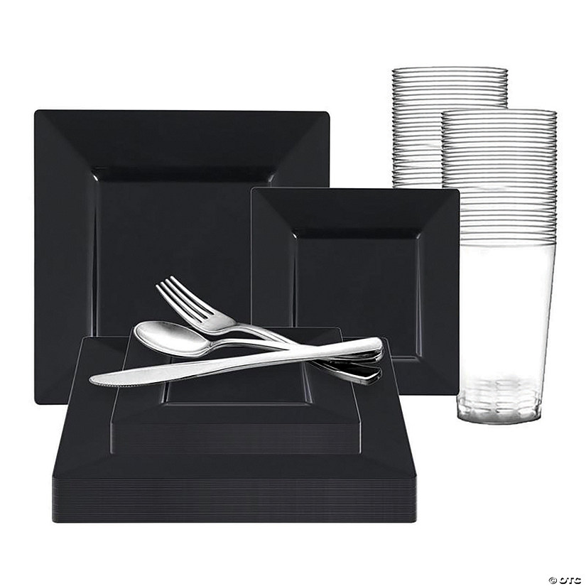 Black Square Plastic Dinnerware Value Set (120 Settings) Image