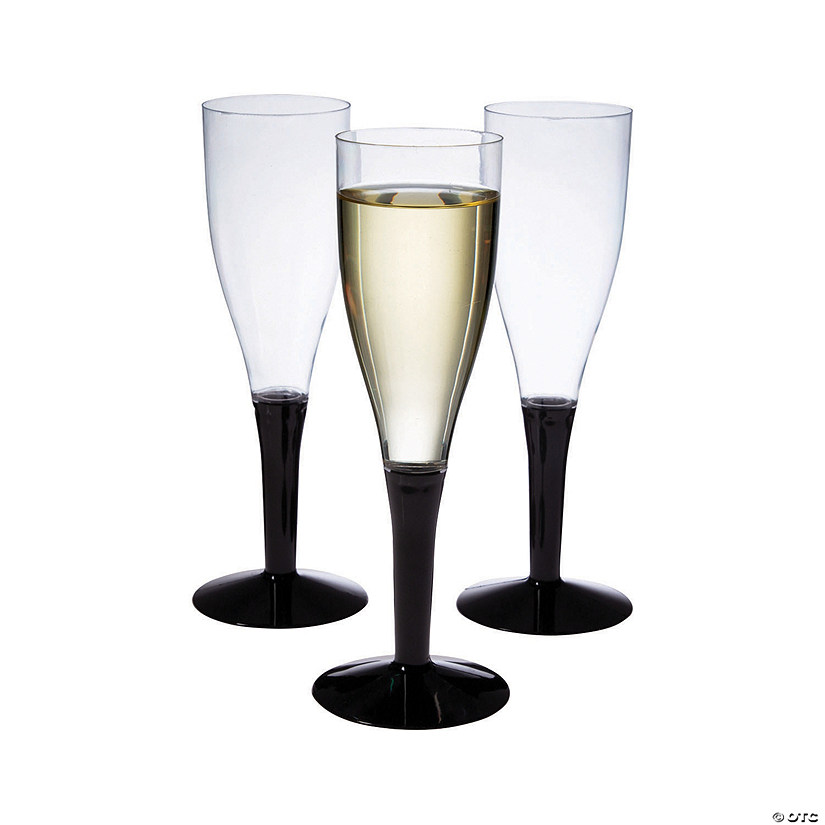 Black Stem Clear Plastic Champagne Flutes - 10 Ct. Image