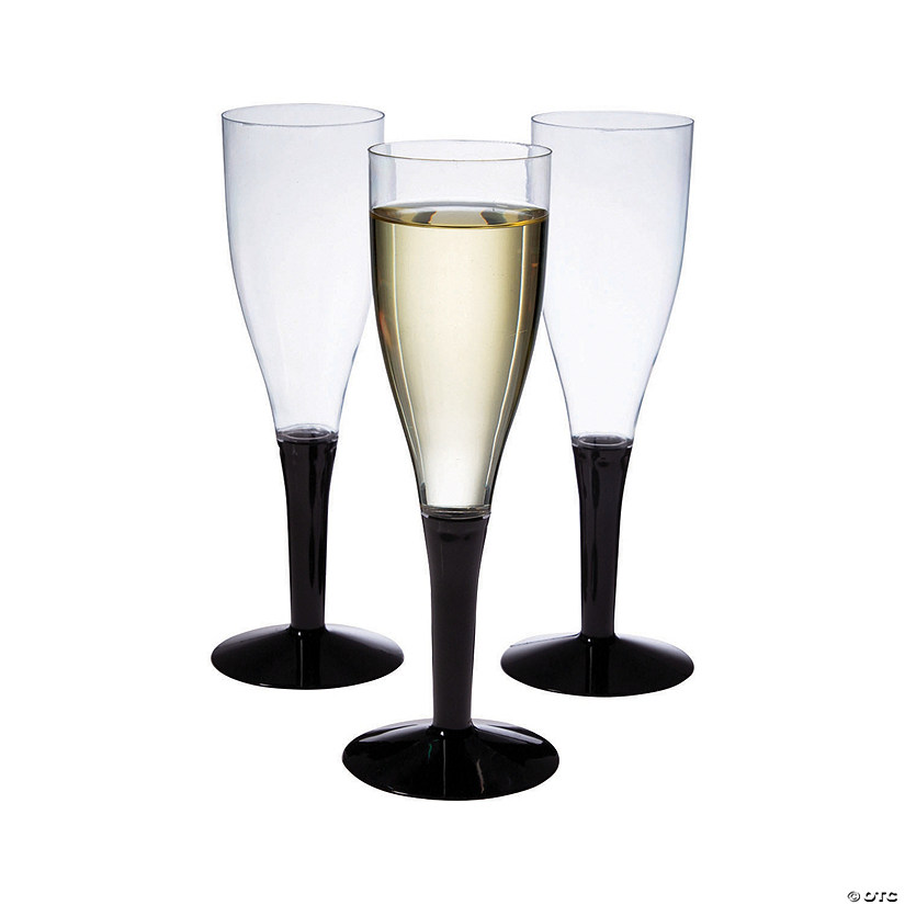 Black Stem Clear Plastic Champagne Flutes 10 Ct.
