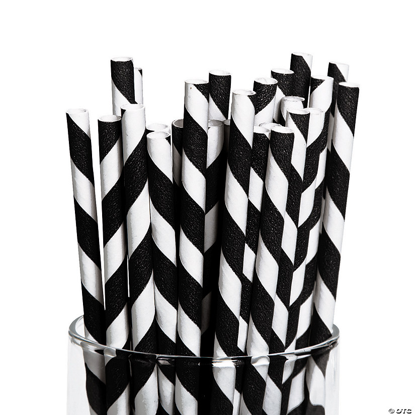 Black Striped Paper Straws - 24 Pc. Image