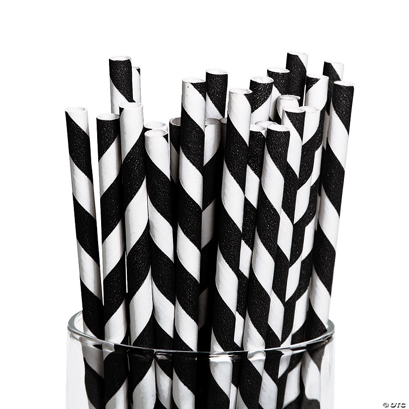 Black Striped Paper Straws Oriental Trading