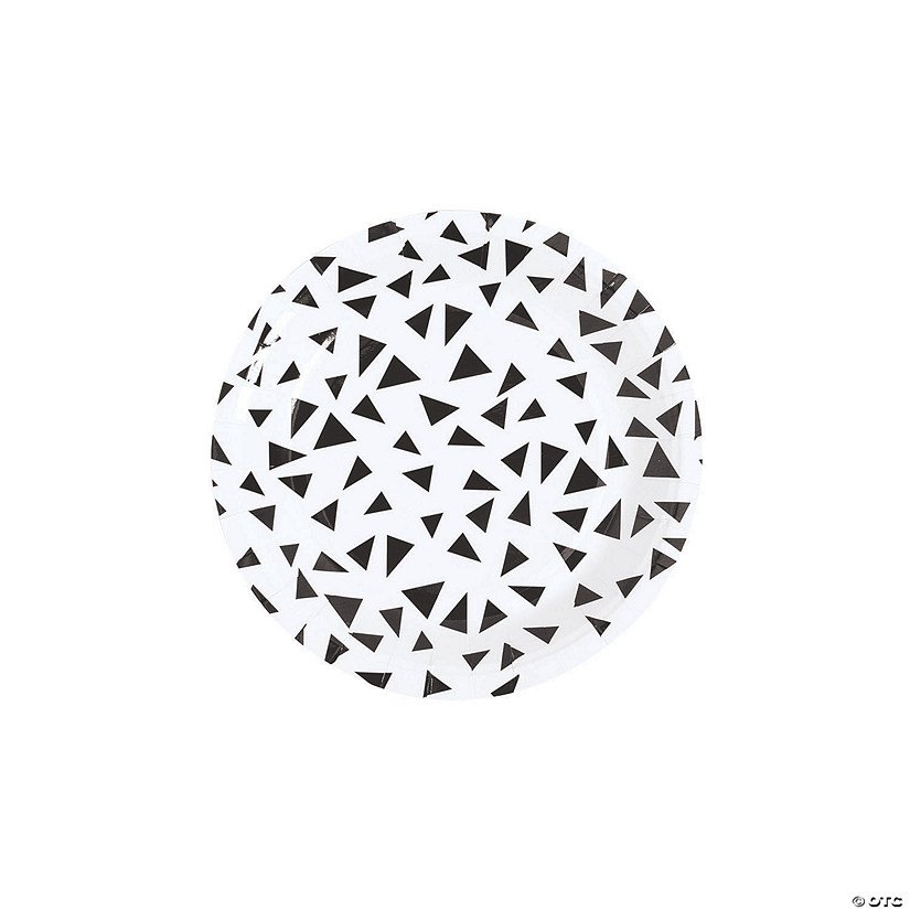 Black Terrazzo Triangle Print Round Paper Dessert Plates - 8 Ct. Image