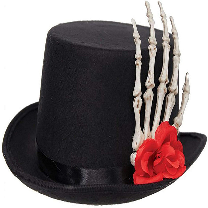 Black Top Hat with Skeleton Hand Adult Costume Accessory Image