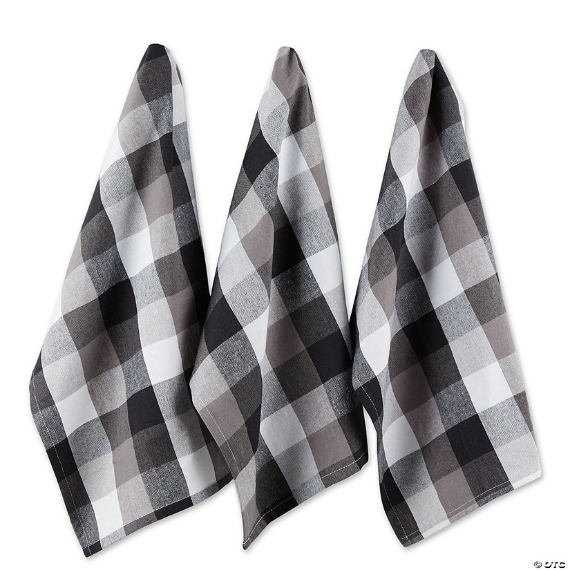 Black Tri Color Check Dishtowel (Set Of 3) Image