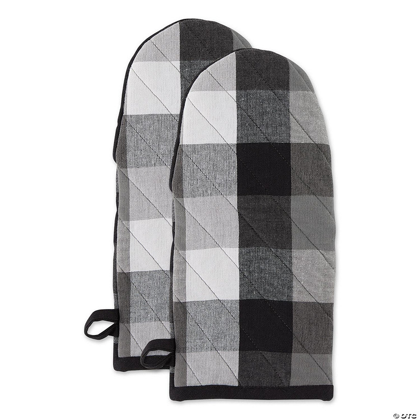 Black Tri Color Check Oven Mitt (Set Of 2) Image