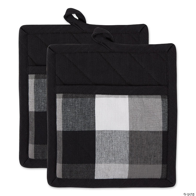 Black Tri Color Check Potholder (Set Of 2) Image