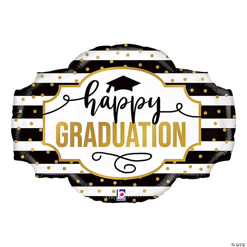 Black, White and Gold Sign Shaped Graduation 32" Mylar Balloon Image