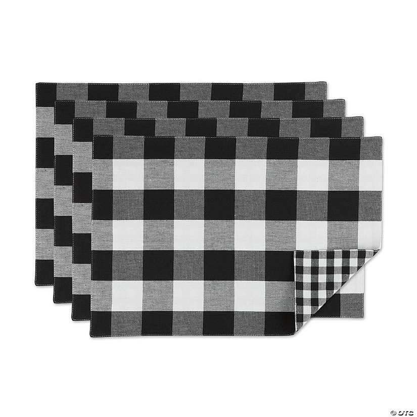 Black/White Reversible Gingham/Buffalo Check Placemat Set Image
