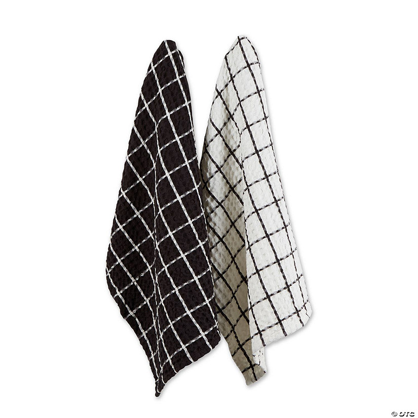 Black Windowpane Oversized Washed Waffle Dishtowel, 2 Piece Image