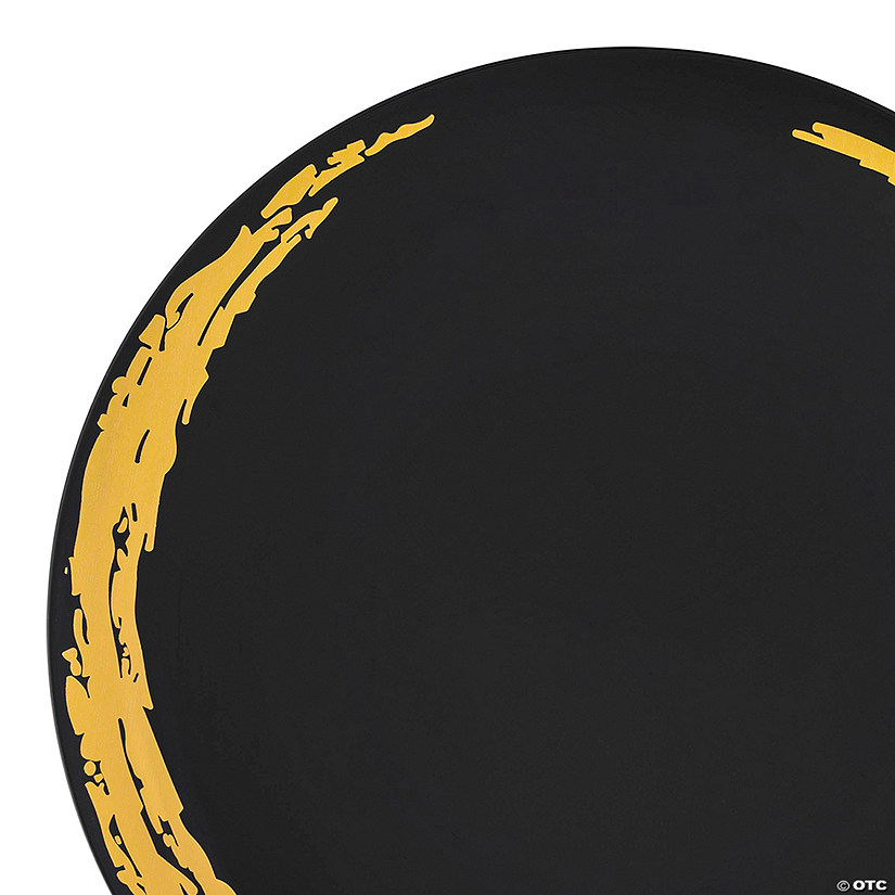 Black with Gold Moonlight Round Disposable Plastic Dinnerware Value Set (20 Settings) Image