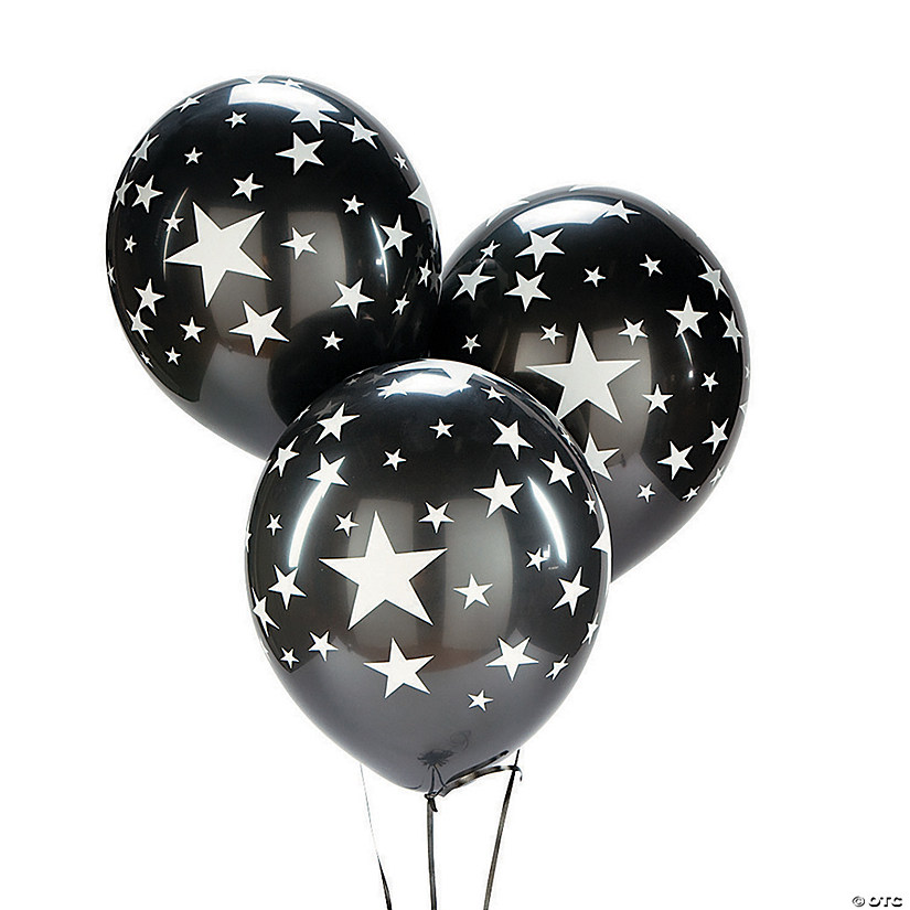 Black with Silver Stars 11" Latex Balloons - 24 Pc. Image
