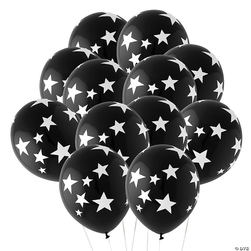 Black with White Stars 11" Latex Balloons &#8211; 24 Pc. Image