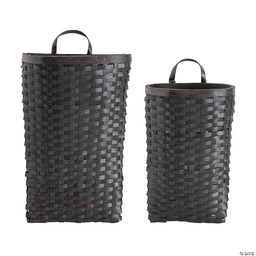 Black Woven Wood Wall Basket (Set Of 2) 10"L X 15.5"H, 12.25"L X 19.5"H Wood Image