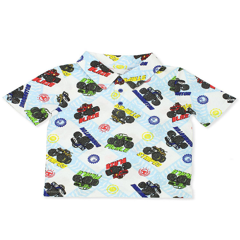 Blaze and the Monster Machines Toddler Boys Collared Short Sleeve Polo Tee Shirt (4T, White) Image