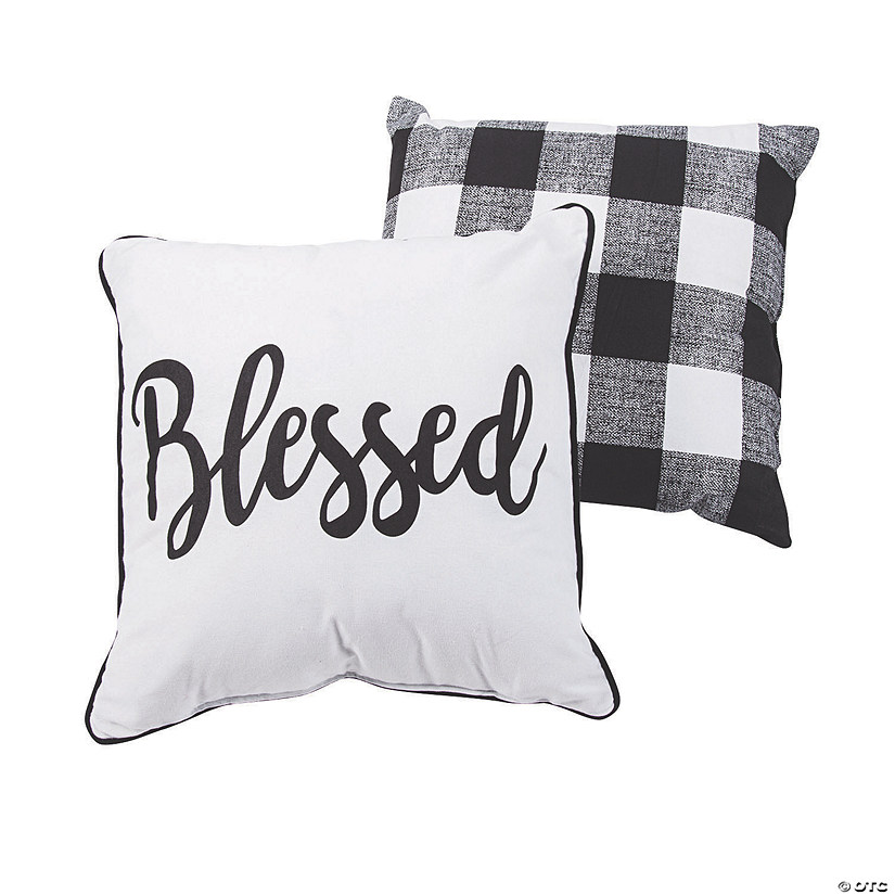 Blessed Black &amp; White Plaid Pillow Set Image
