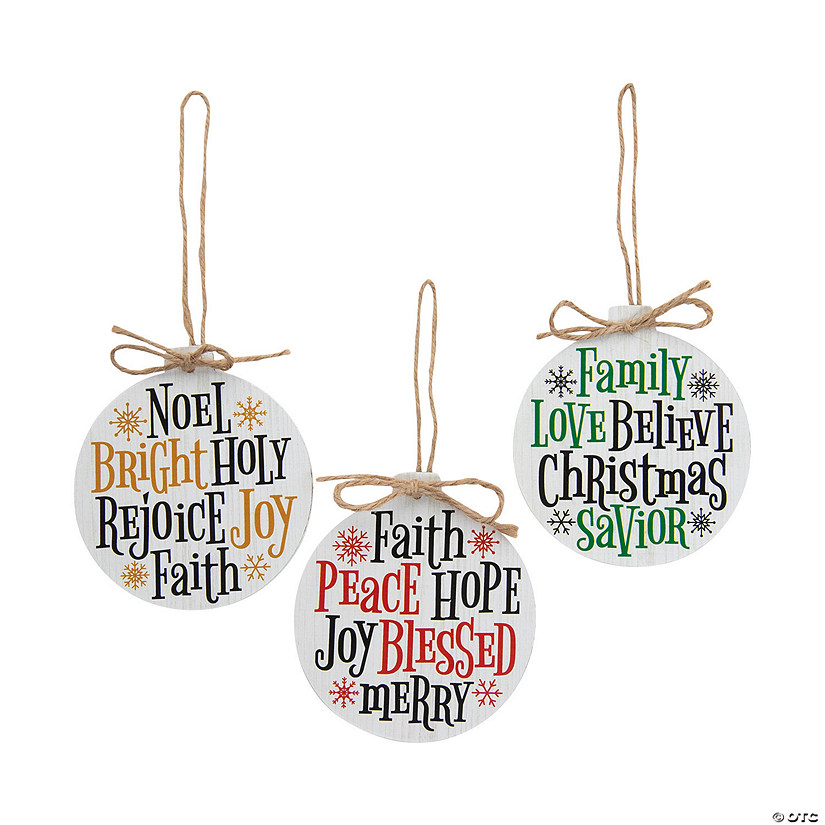 Blessed Faith Peace Hope Joy Wood Christmas Ornaments - 12 Pc. Image