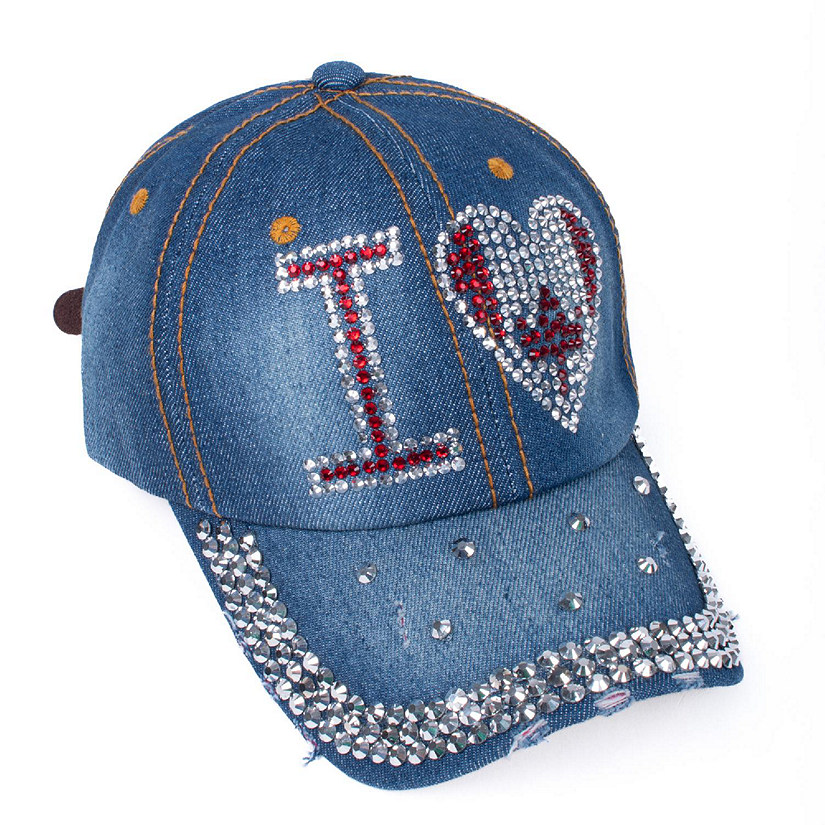 Bling Studs I Love Canada Baseball Cap Sparkling Rhinestone Design