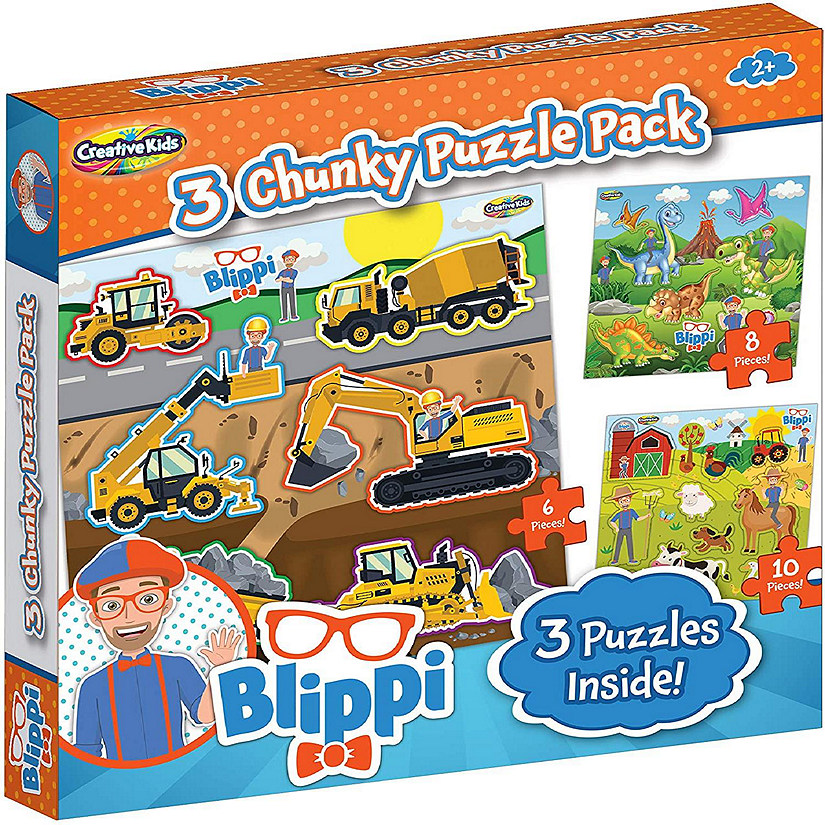 Blippi Montessori Chunky Puzzles for Kids, 3 Chunky Puzzle Set for Toddlers Wo